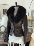Brown Leather Jacket with Fur Collar