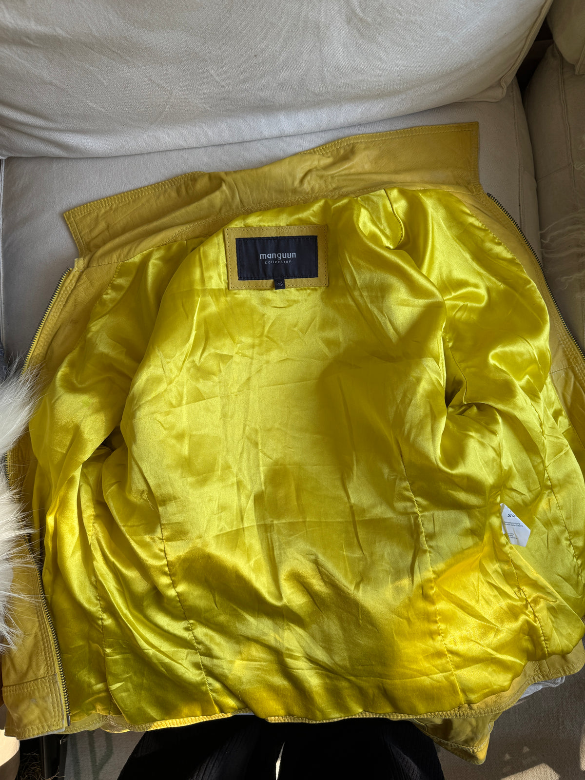 Yellow Leather Jacket in Biker Style
