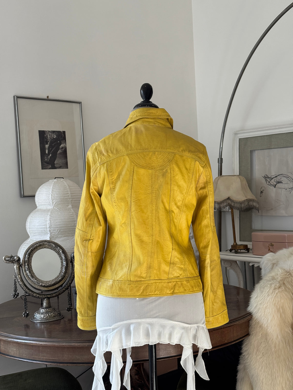 Yellow Leather Jacket in Biker Style