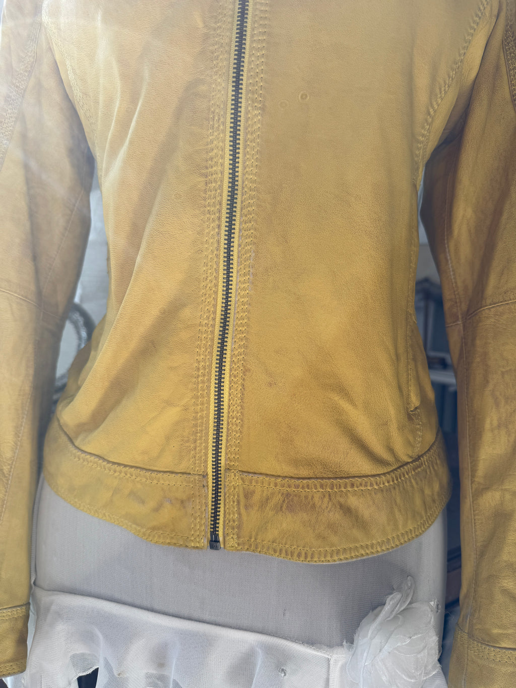 Yellow Leather Jacket in Biker Style