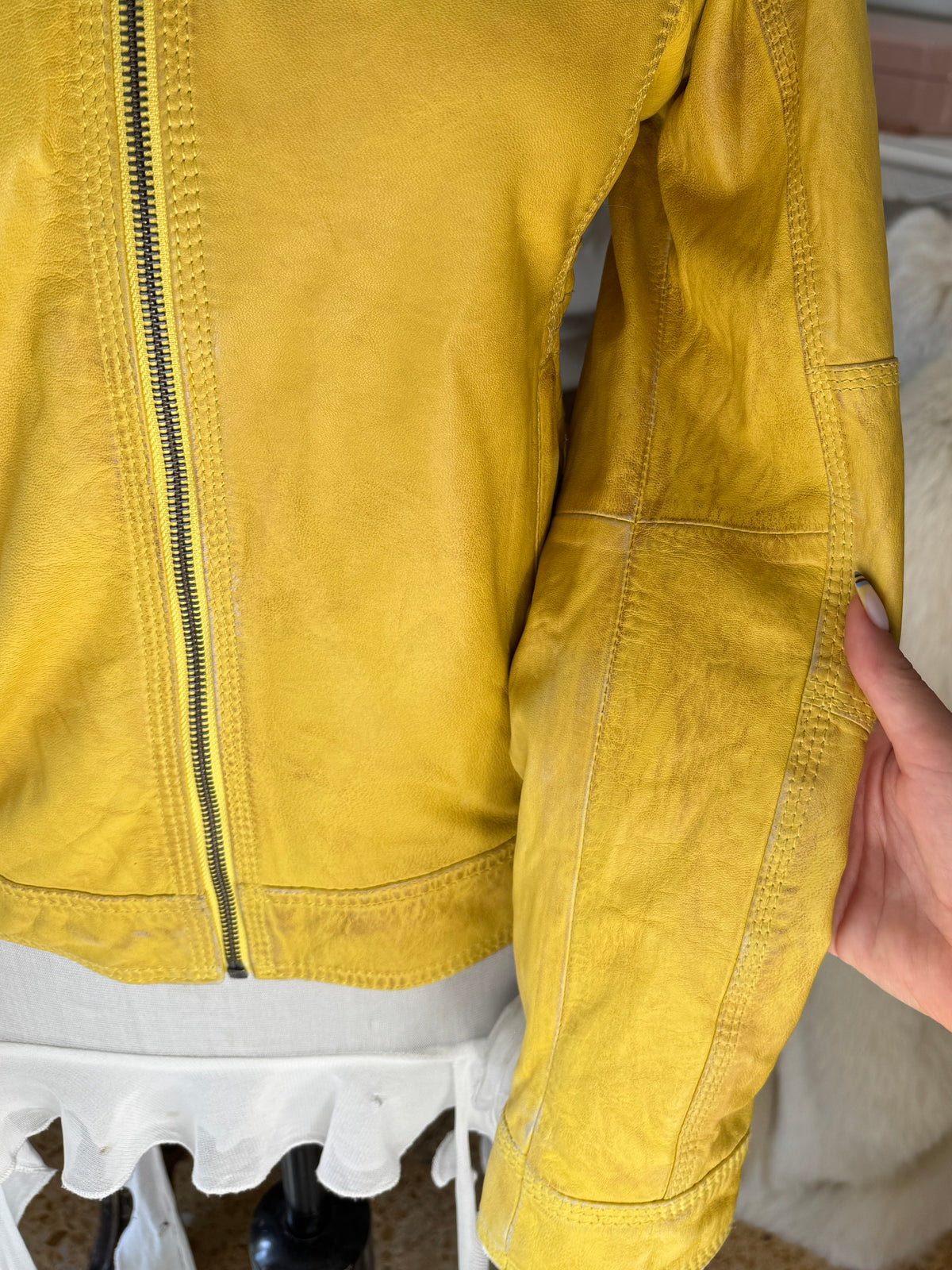 Yellow Leather Jacket in Biker Style