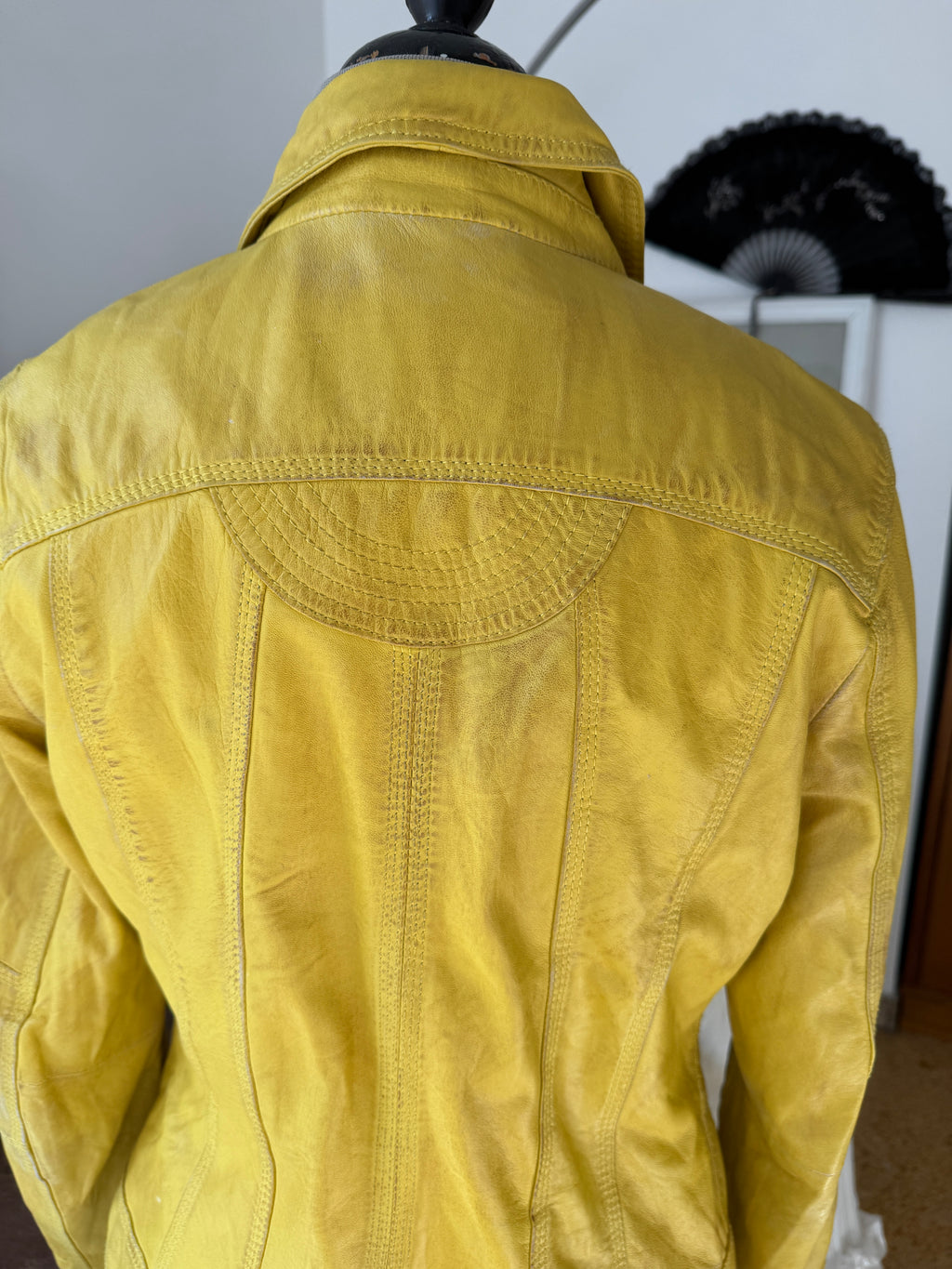 Yellow Leather Jacket in Biker Style