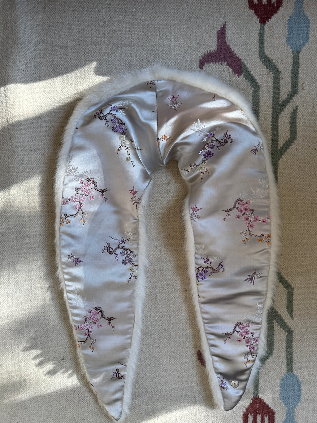 Asian Print Faux Fur Collar