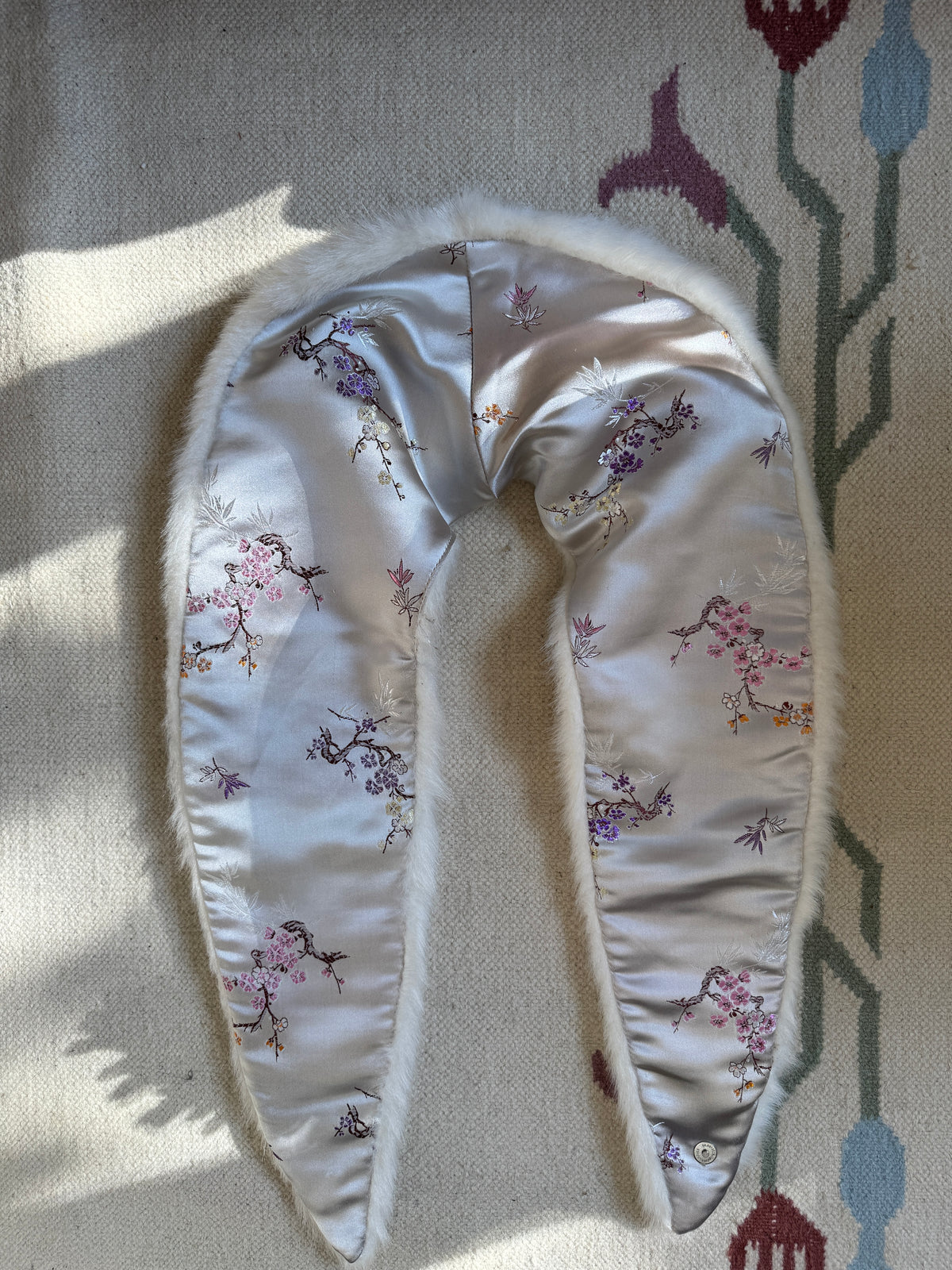 Asian Print Faux Fur Collar