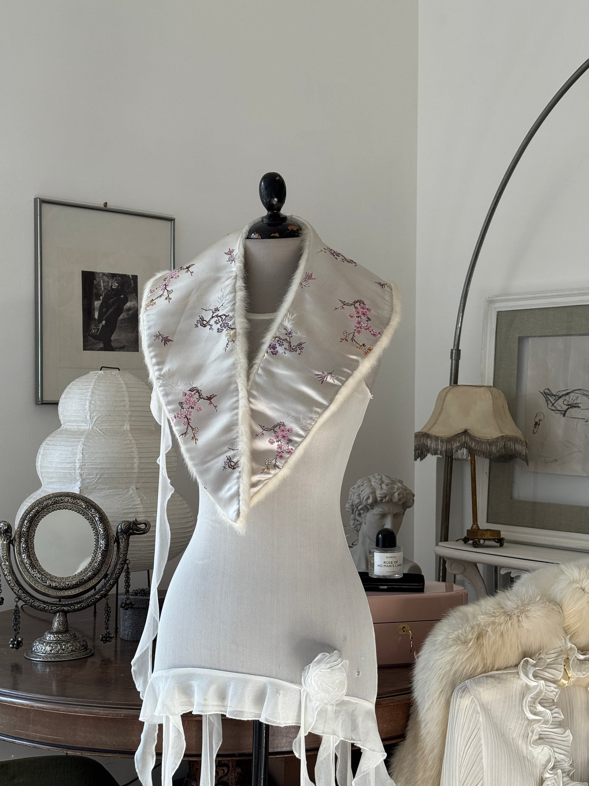 Asian Print Faux Fur Collar