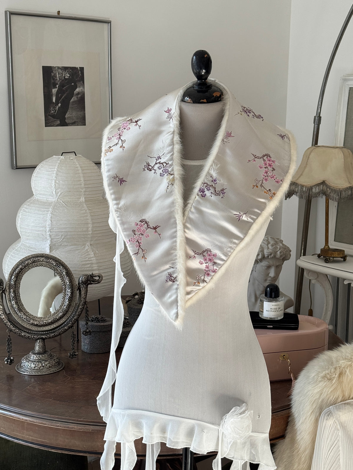 Asian Print Faux Fur Collar