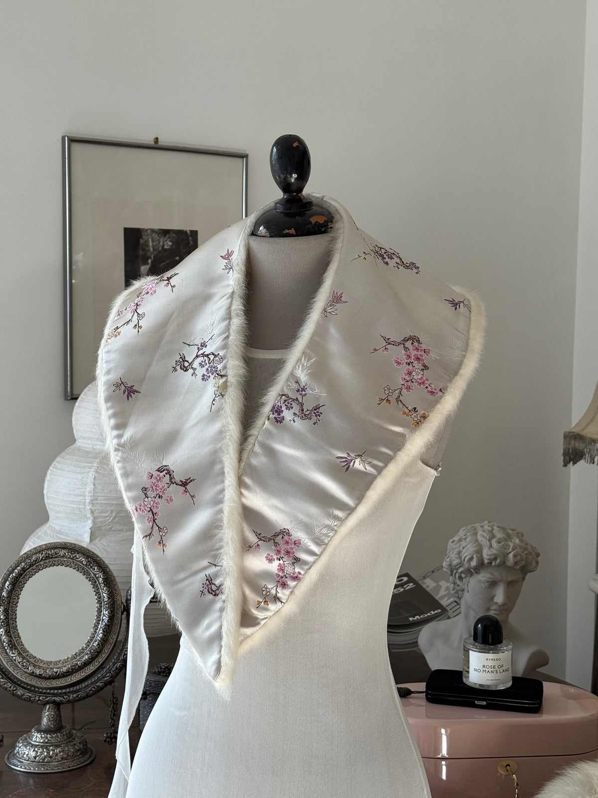 Asian Print Faux Fur Collar