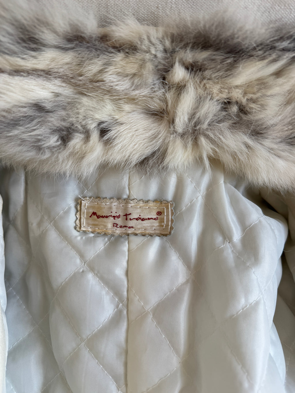 Long White Leather Coat with Fur Details