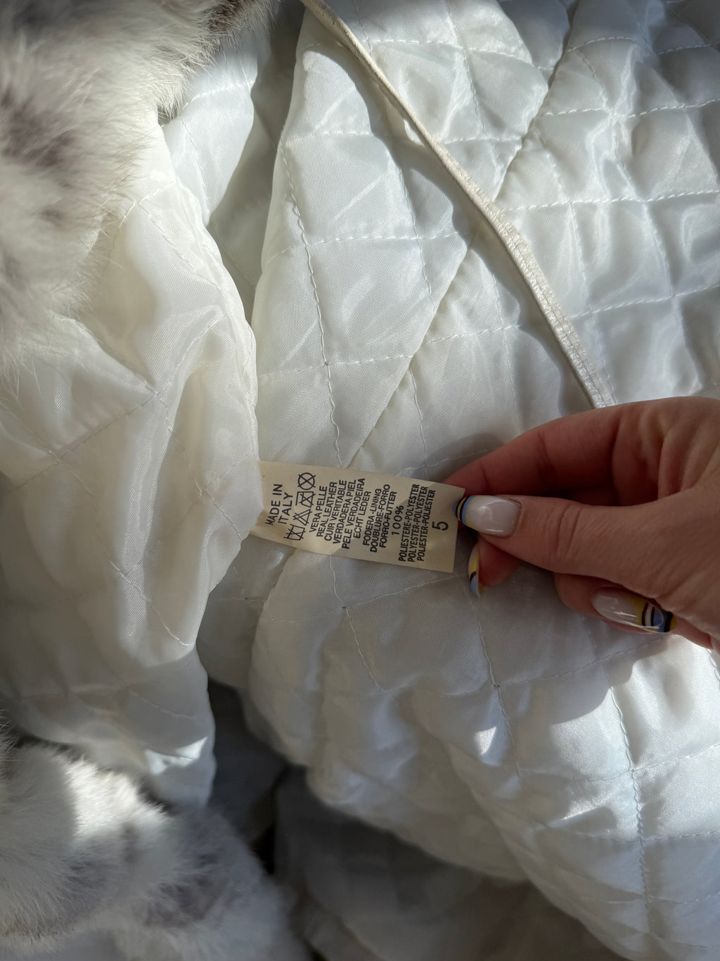 Long White Leather Coat with Fur Details