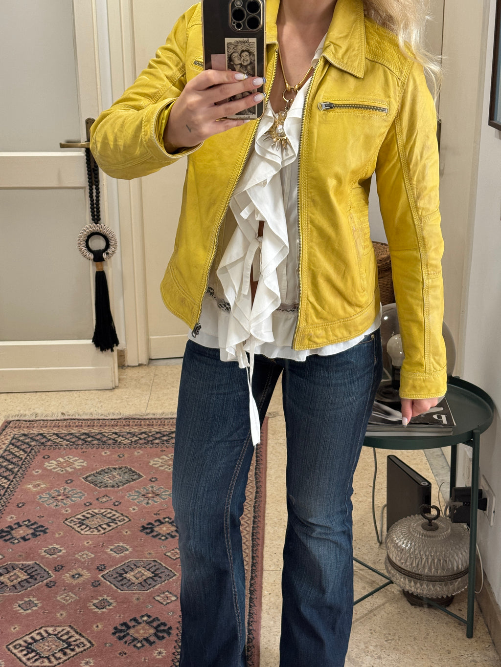 Yellow Leather Jacket in Biker Style