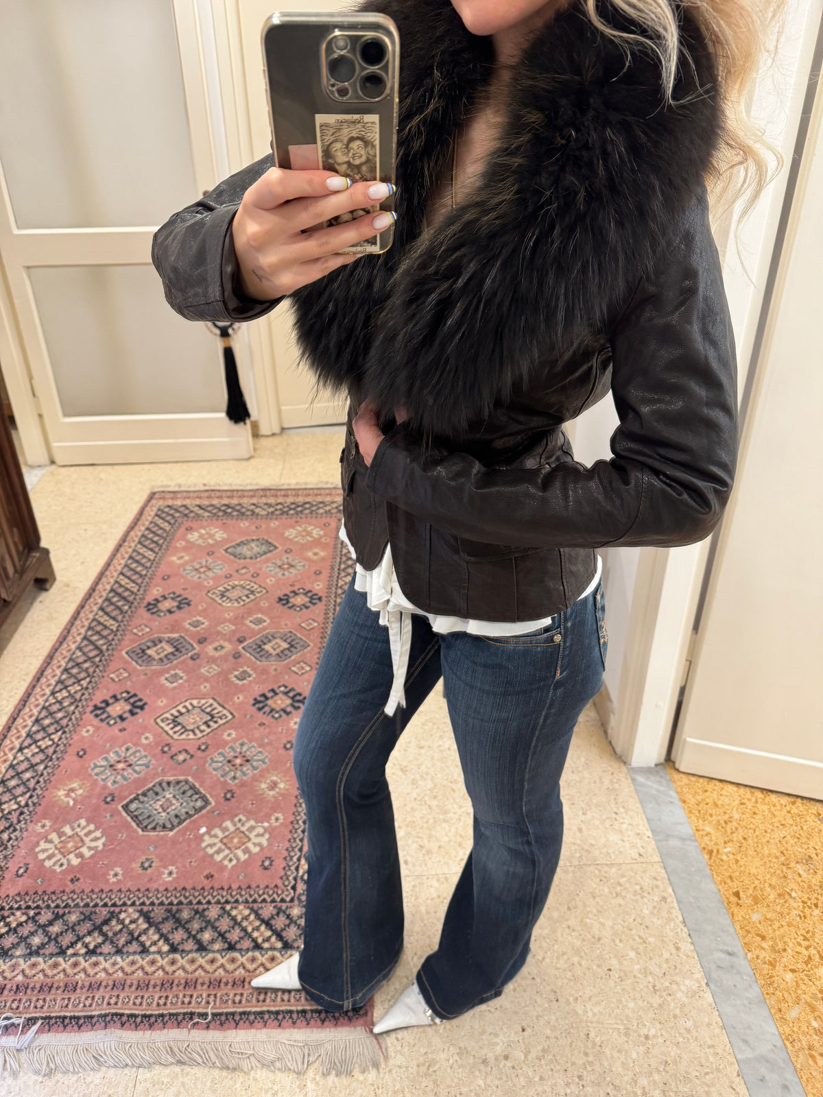 Brown Leather Jacket with Fur Collar