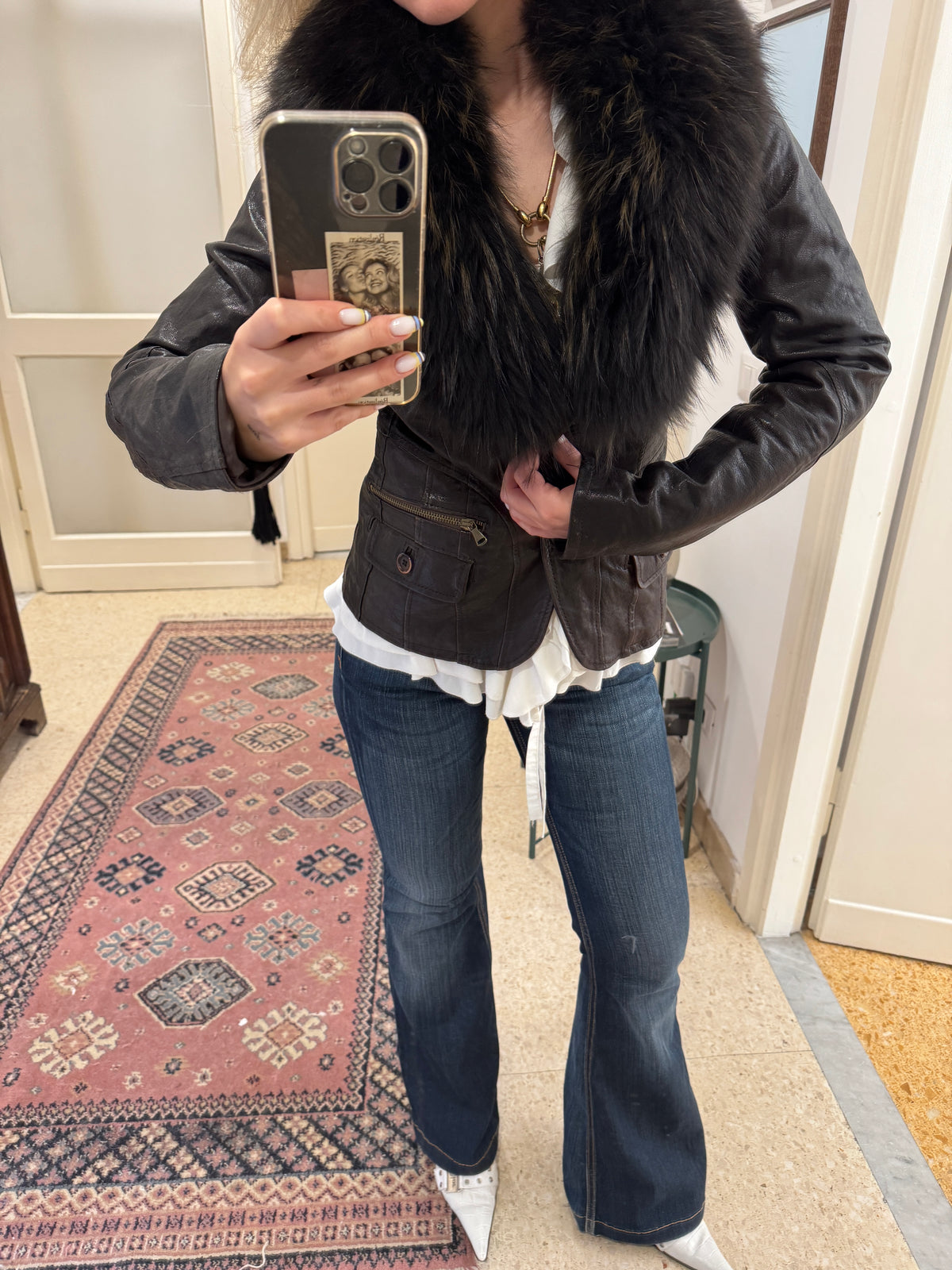 Brown Leather Jacket with Fur Collar