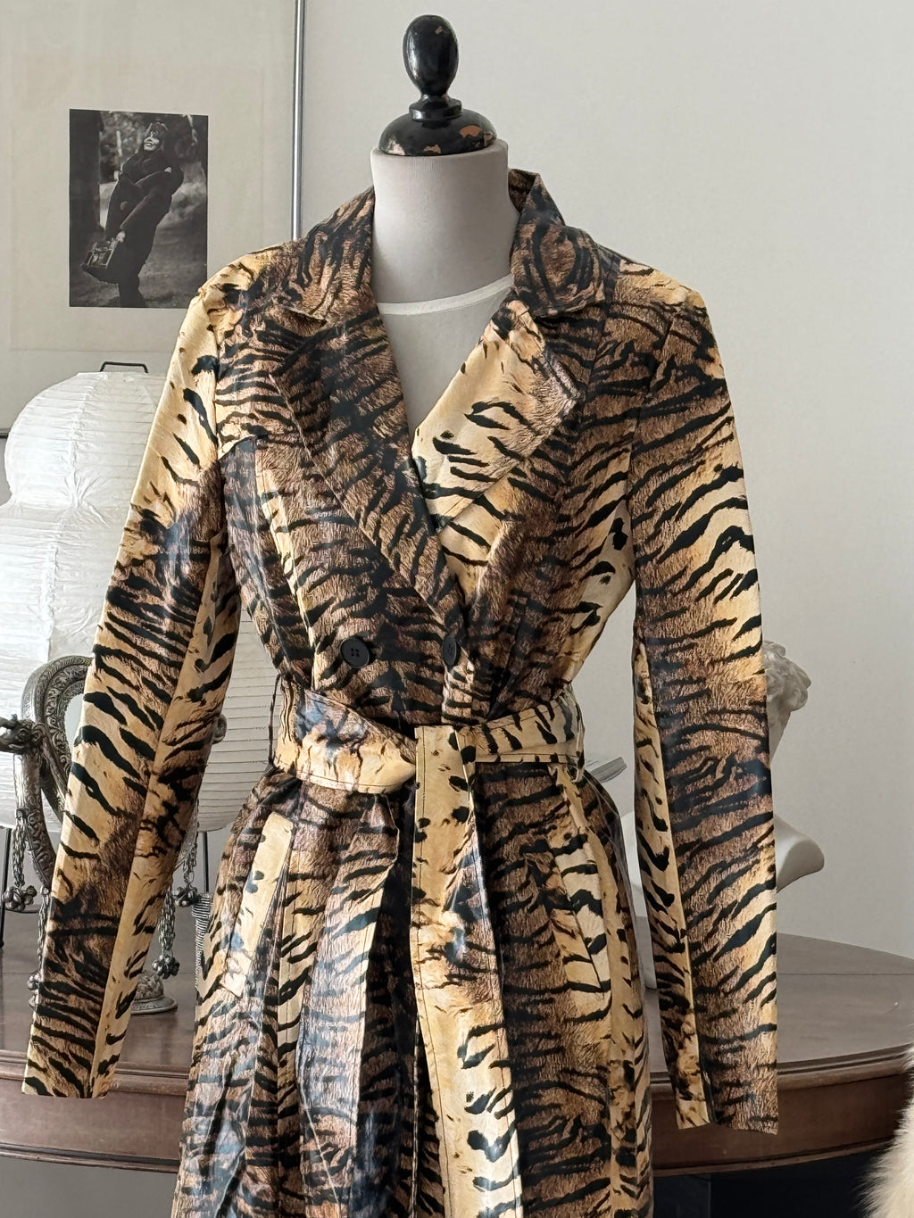 Long Tiger Print Trenchcoat