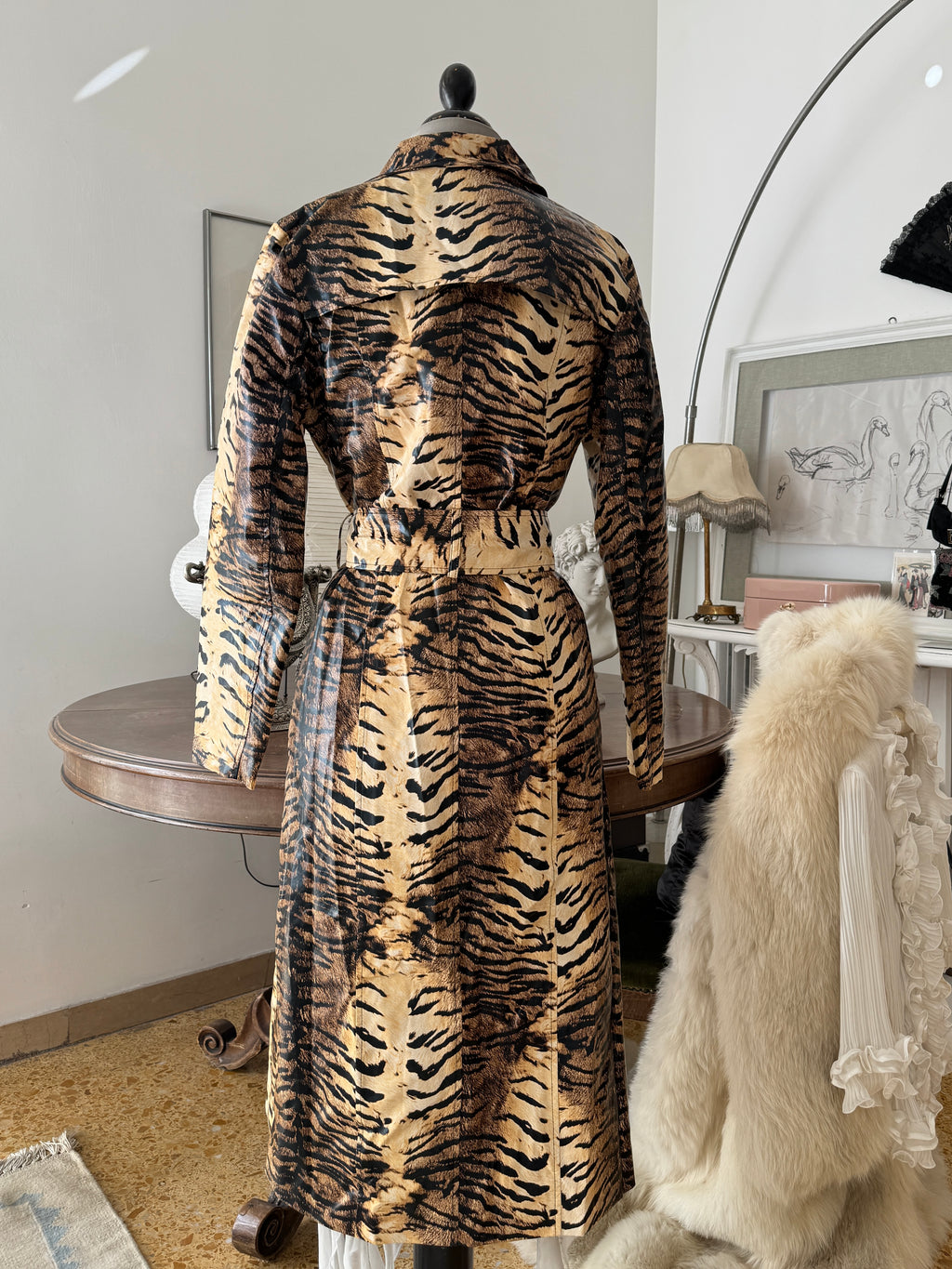 Long Tiger Print Trenchcoat