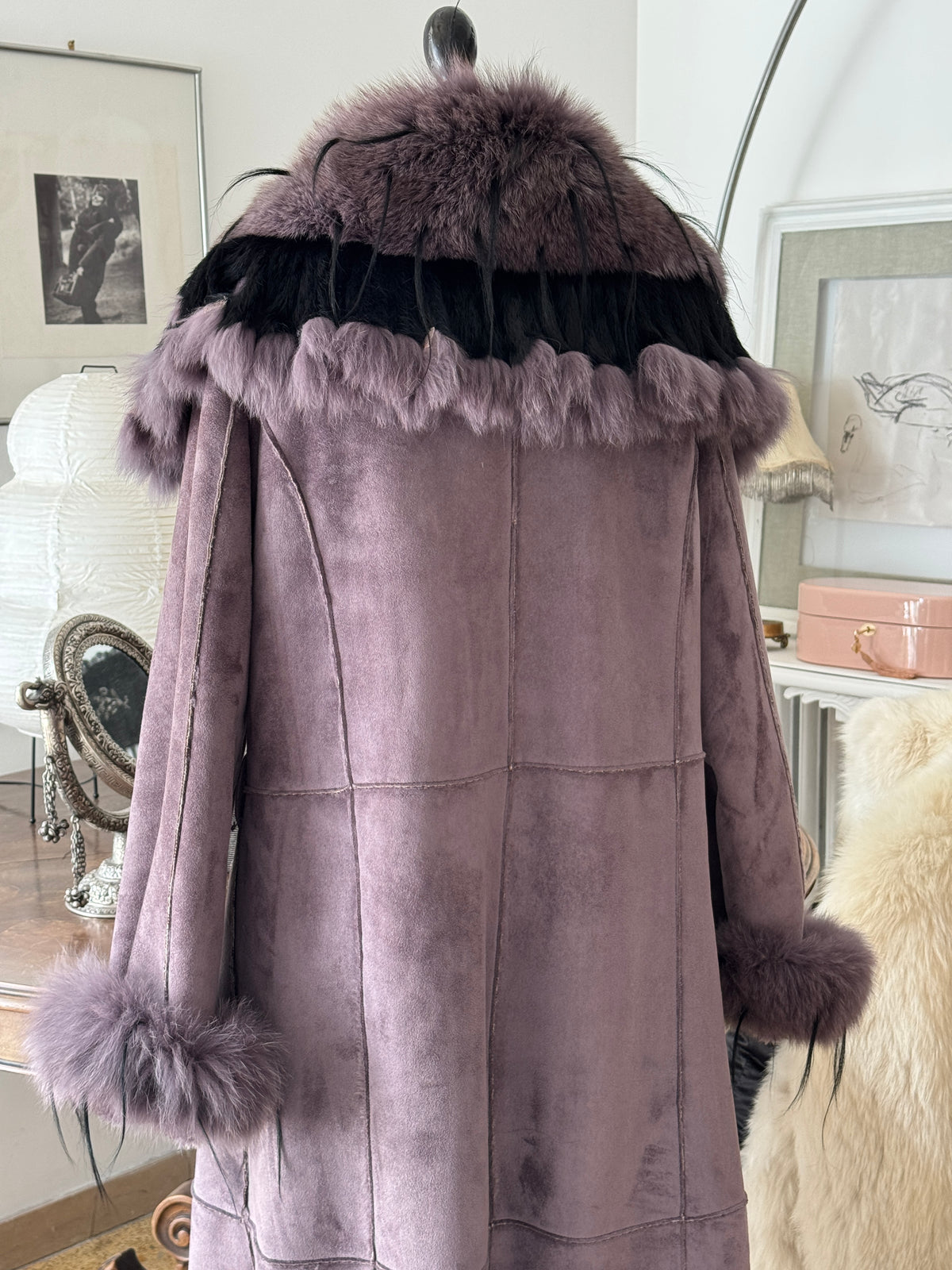 Purple Afghan Coat with Fur Details