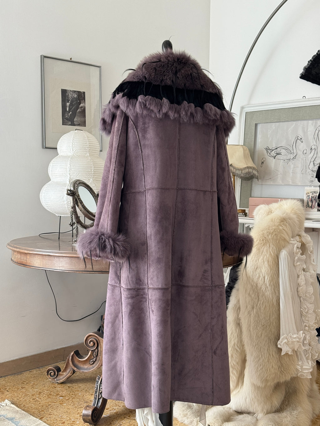 Purple Afghan Coat with Fur Details
