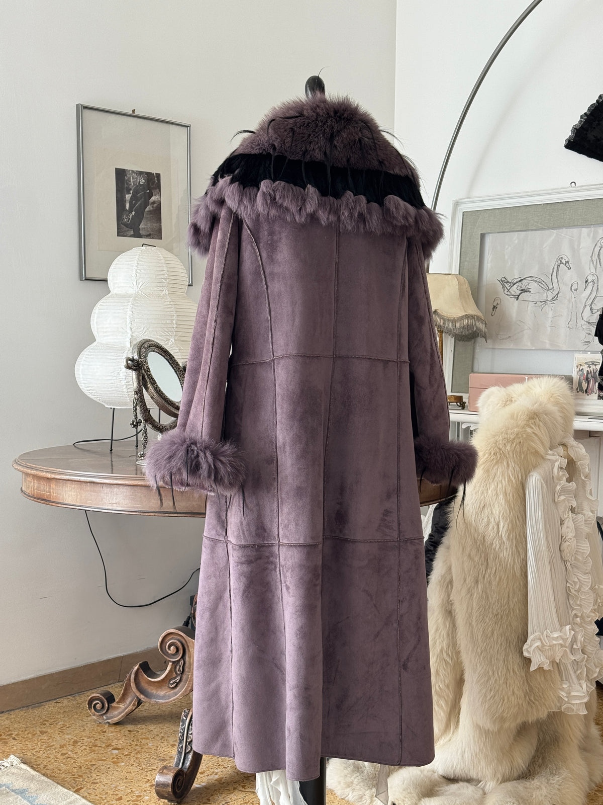 Purple Afghan Coat with Fur Details