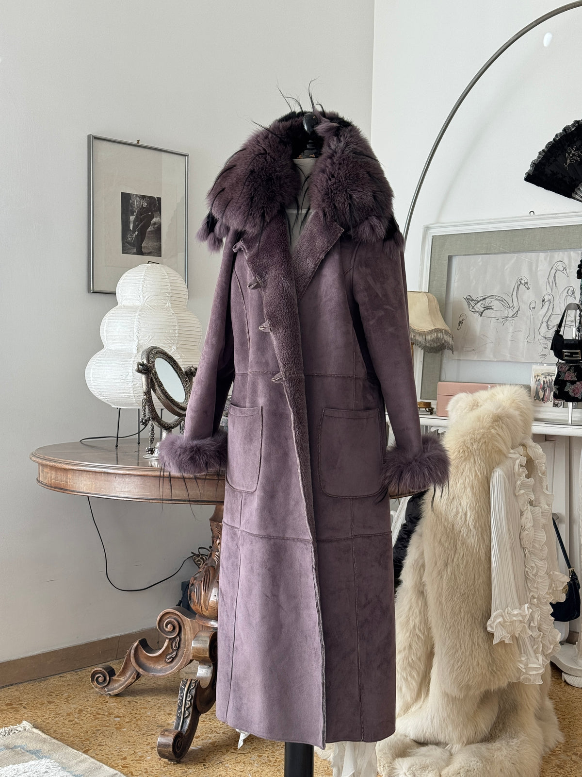 Purple Afghan Coat with Fur Details