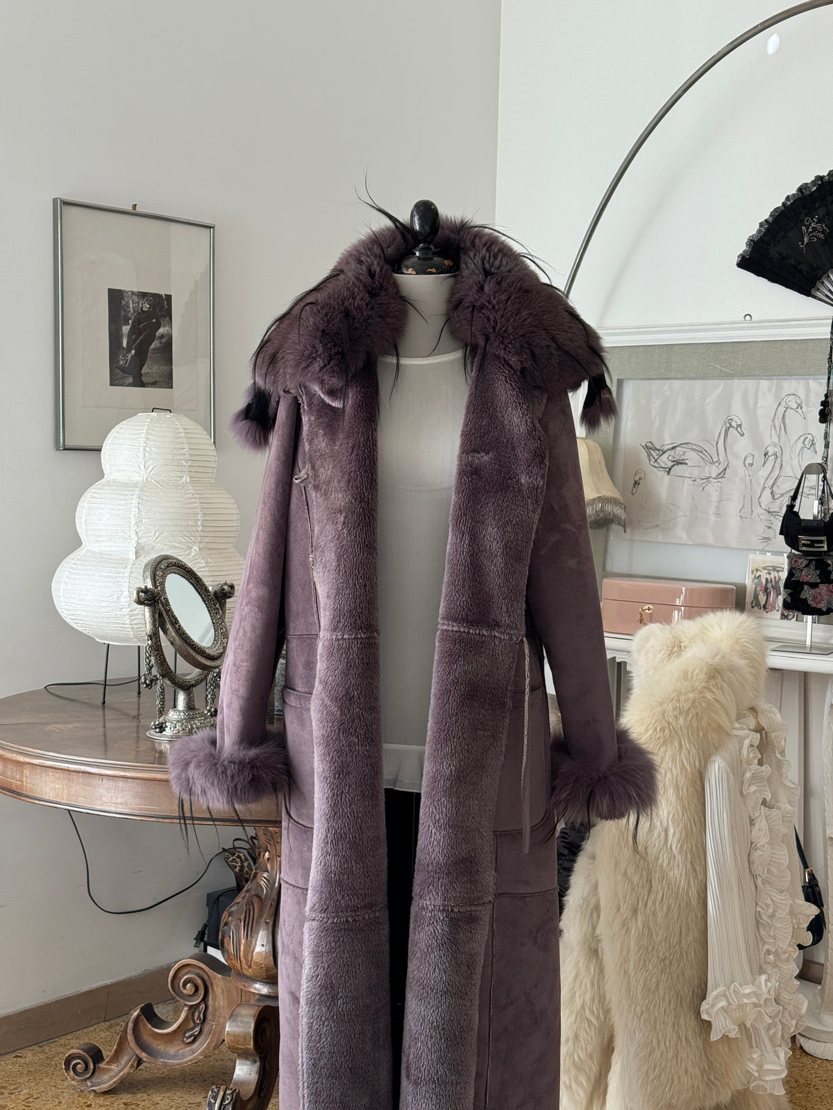 Purple Afghan Coat with Fur Details
