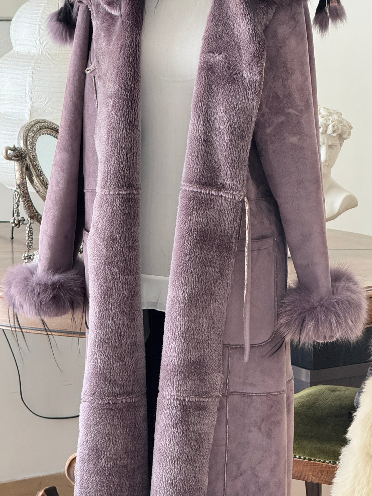 Purple Afghan Coat with Fur Details