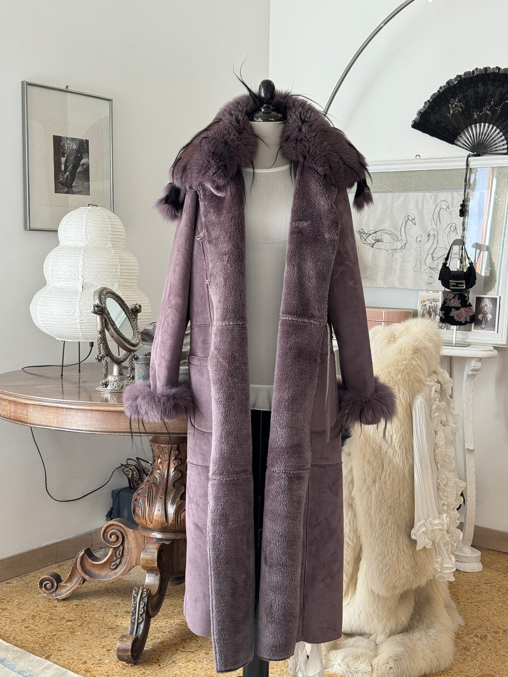 Purple Afghan Coat with Fur Details