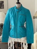 Turquoise Leather Jacket with Metallic Studs