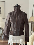 Brown Leather Bomber Jacket