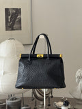 Black Ostrich Leather Bag with Golden Details