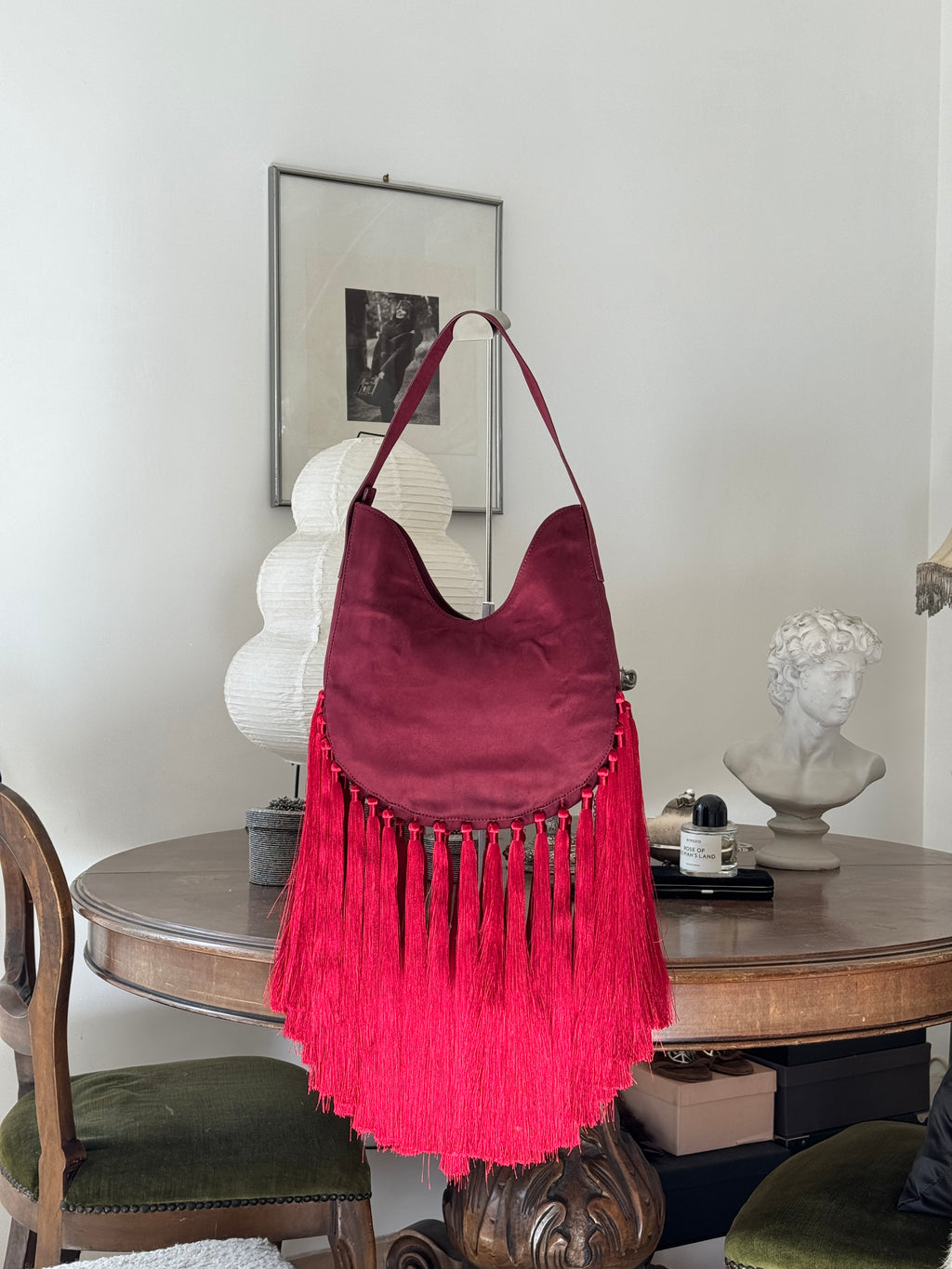 Red Hobo Bag with Fringes