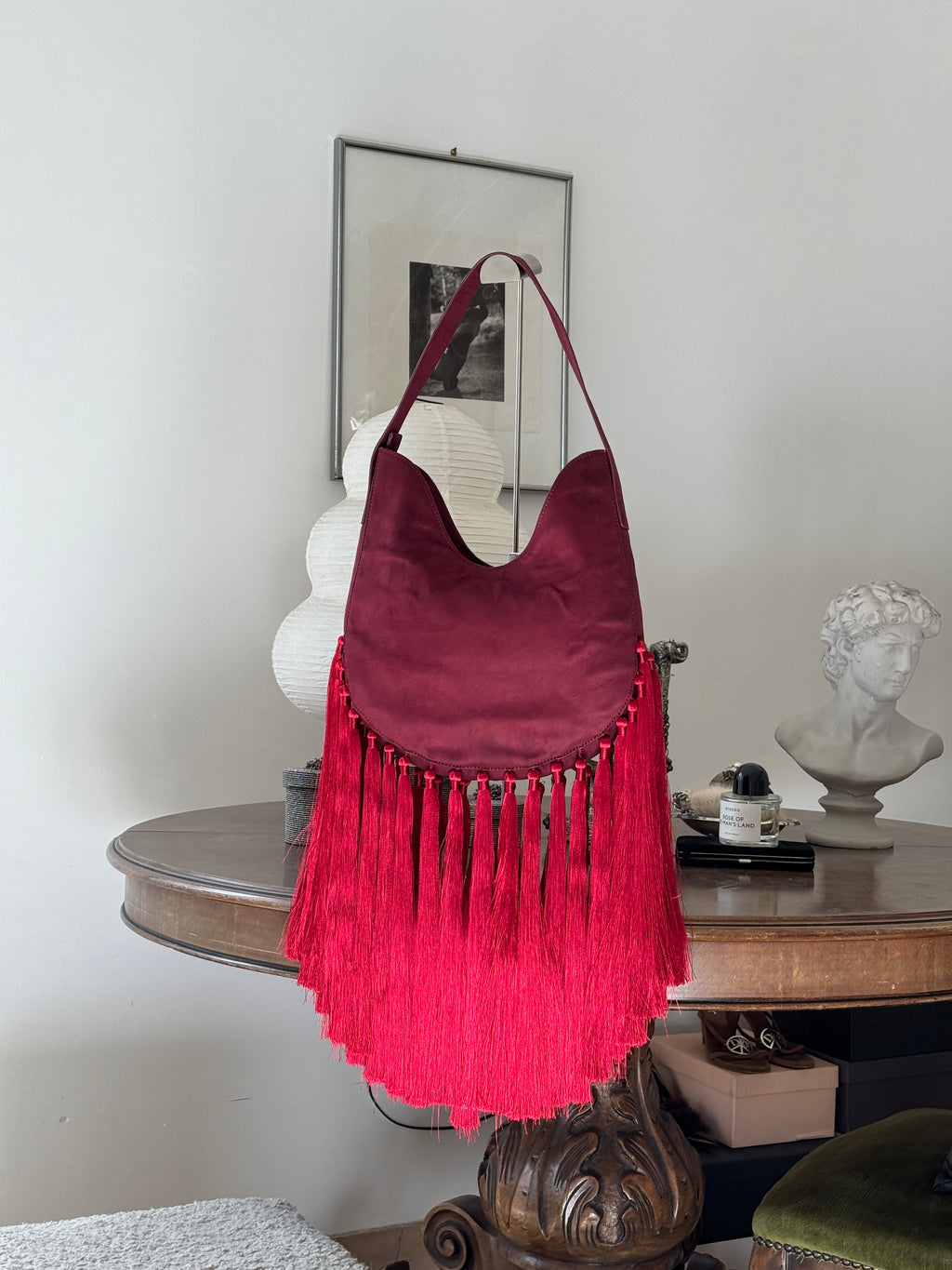 Red Hobo Bag with Fringes