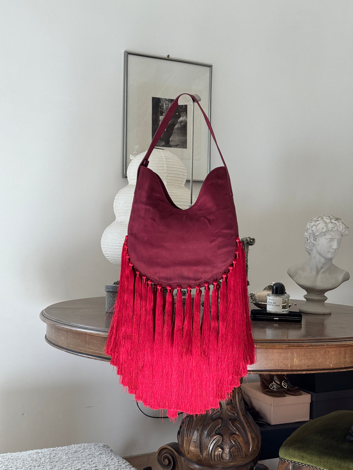Red Hobo Bag with Fringes