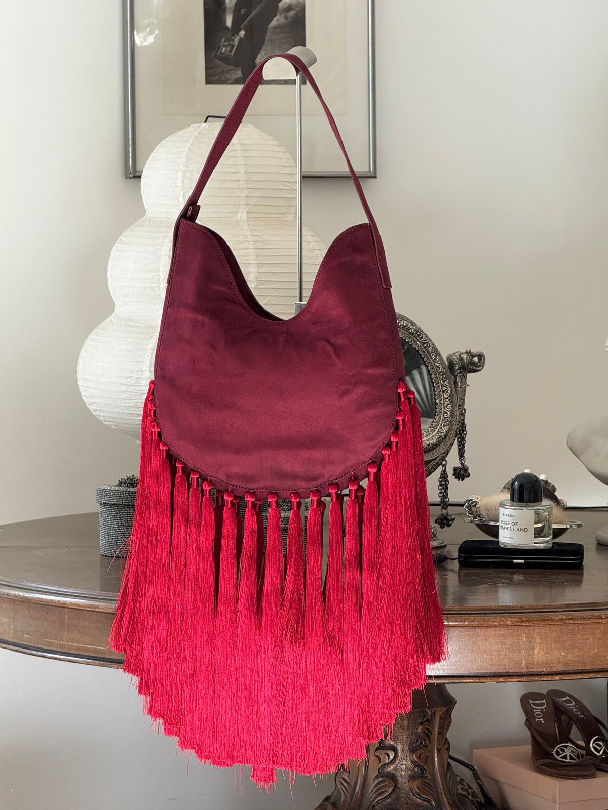 Red Hobo Bag with Fringes
