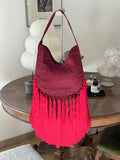 Red Hobo Bag with Fringes