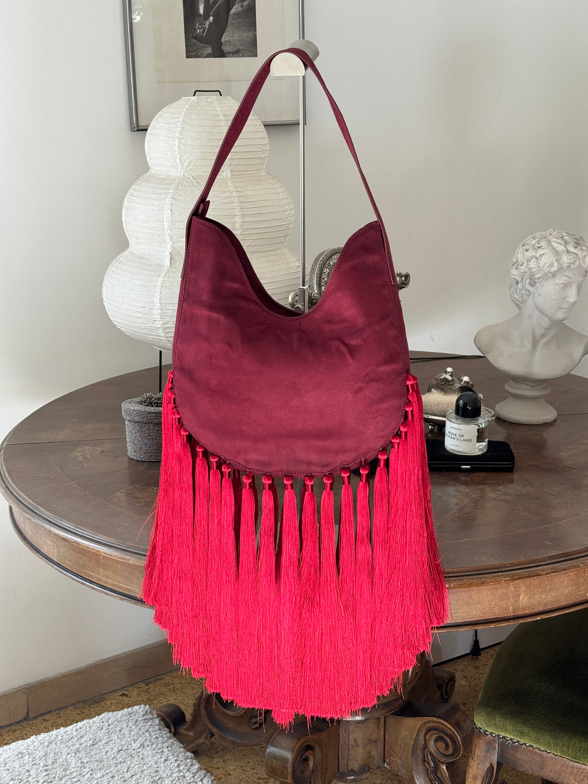 Red Hobo Bag with Fringes