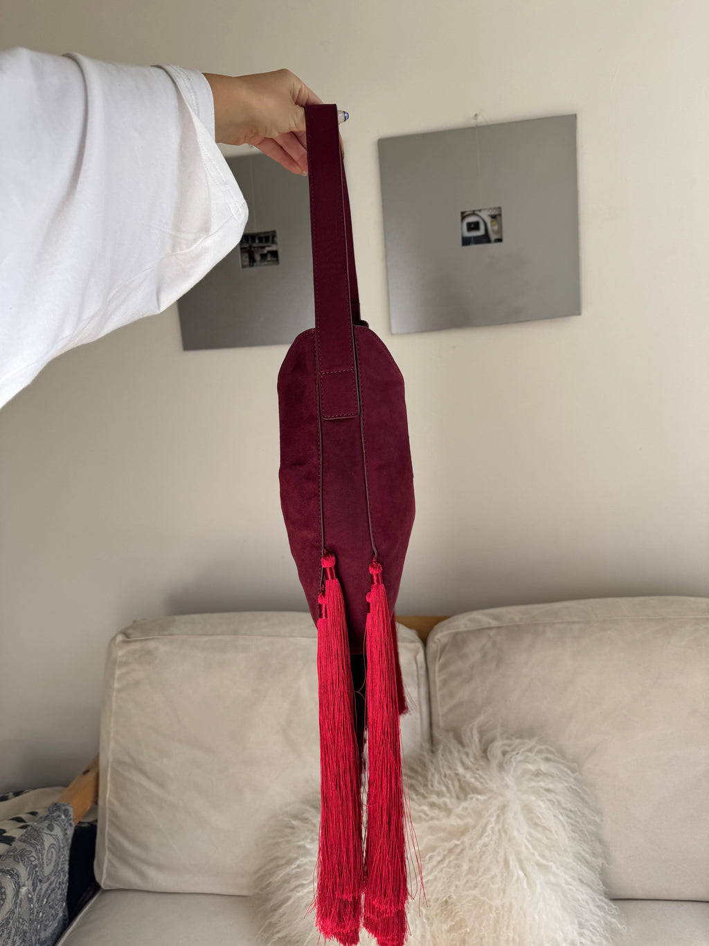 Red Hobo Bag with Fringes