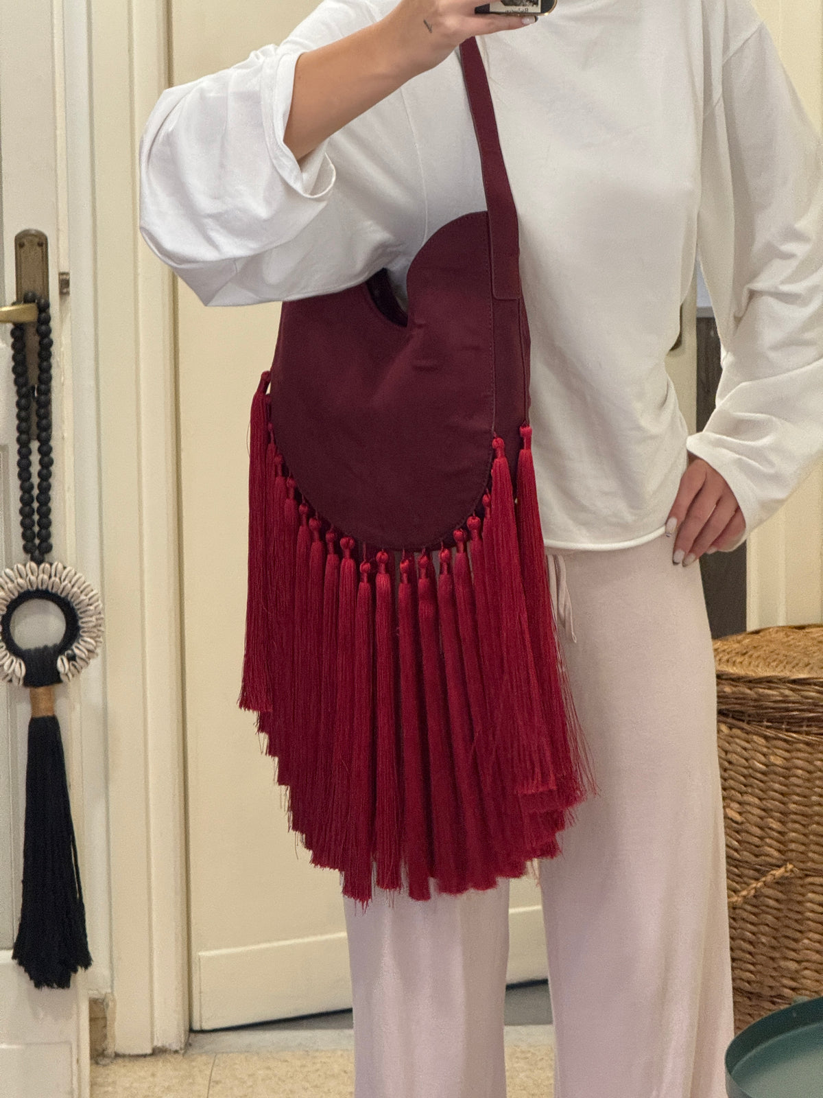 Red Hobo Bag with Fringes