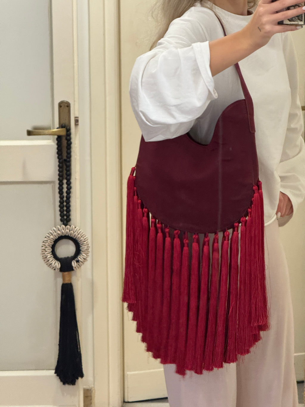 Red Hobo Bag with Fringes
