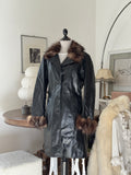 Black Leather Coat with Fur Details