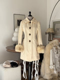 Creme 70´s Wool Coat with Detachable Fur Cuffs
