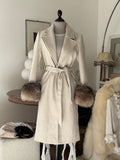 Grey Wool Coat with Detachable Fur Cuffs