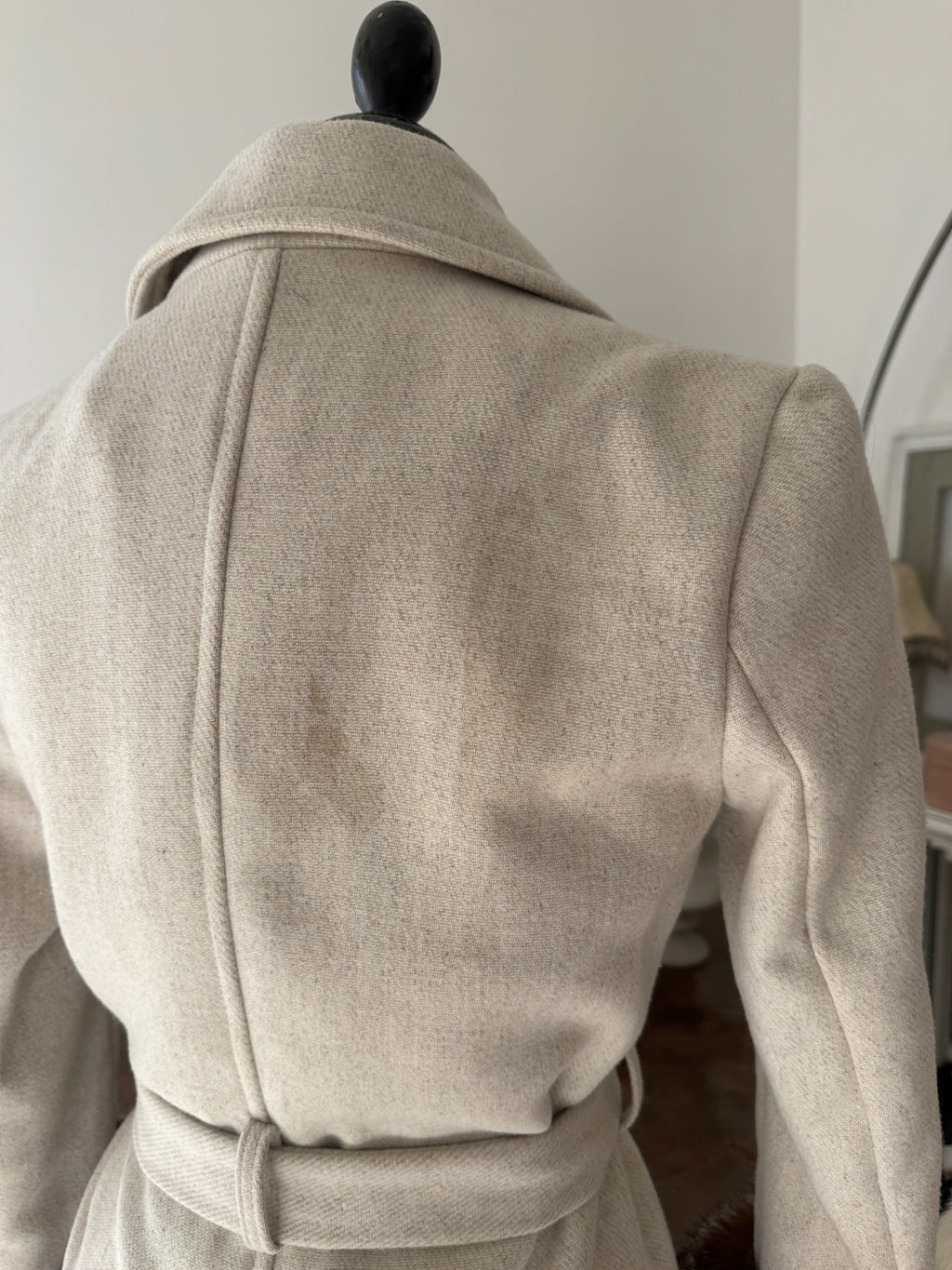 Grey Wool Coat with Detachable Fur Cuffs