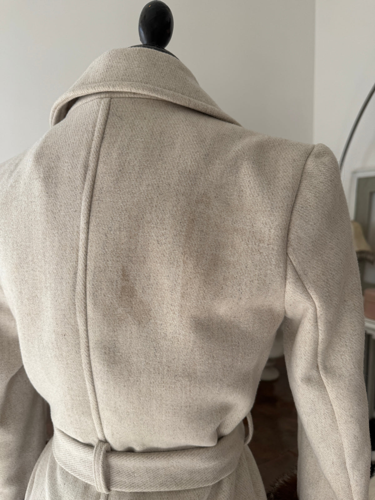 Grey Wool Coat with Detachable Fur Cuffs