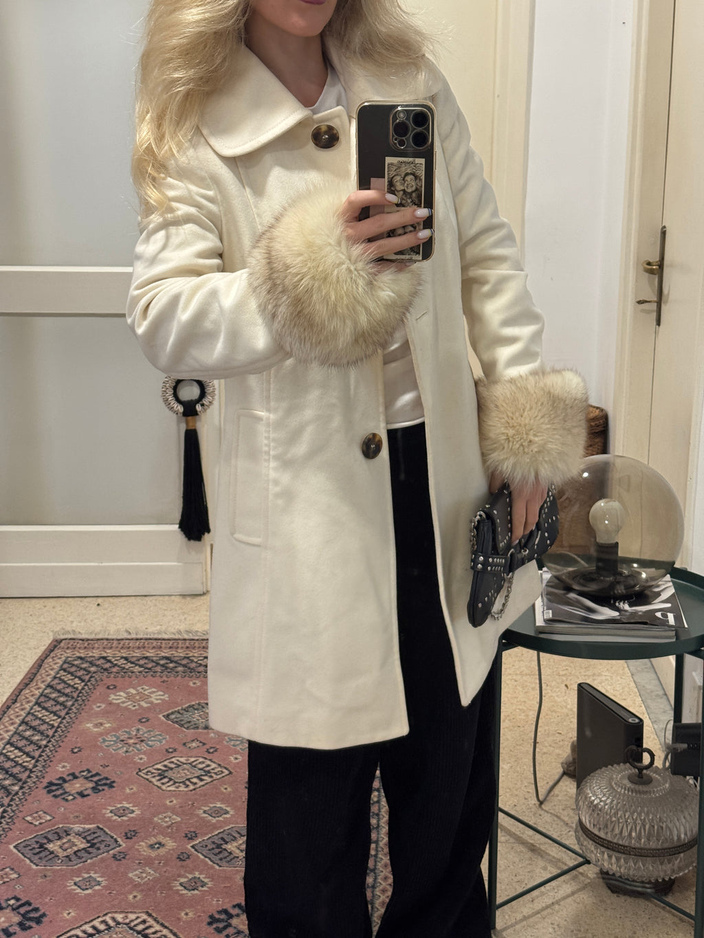 Creme 70´s Wool Coat with Detachable Fur Cuffs