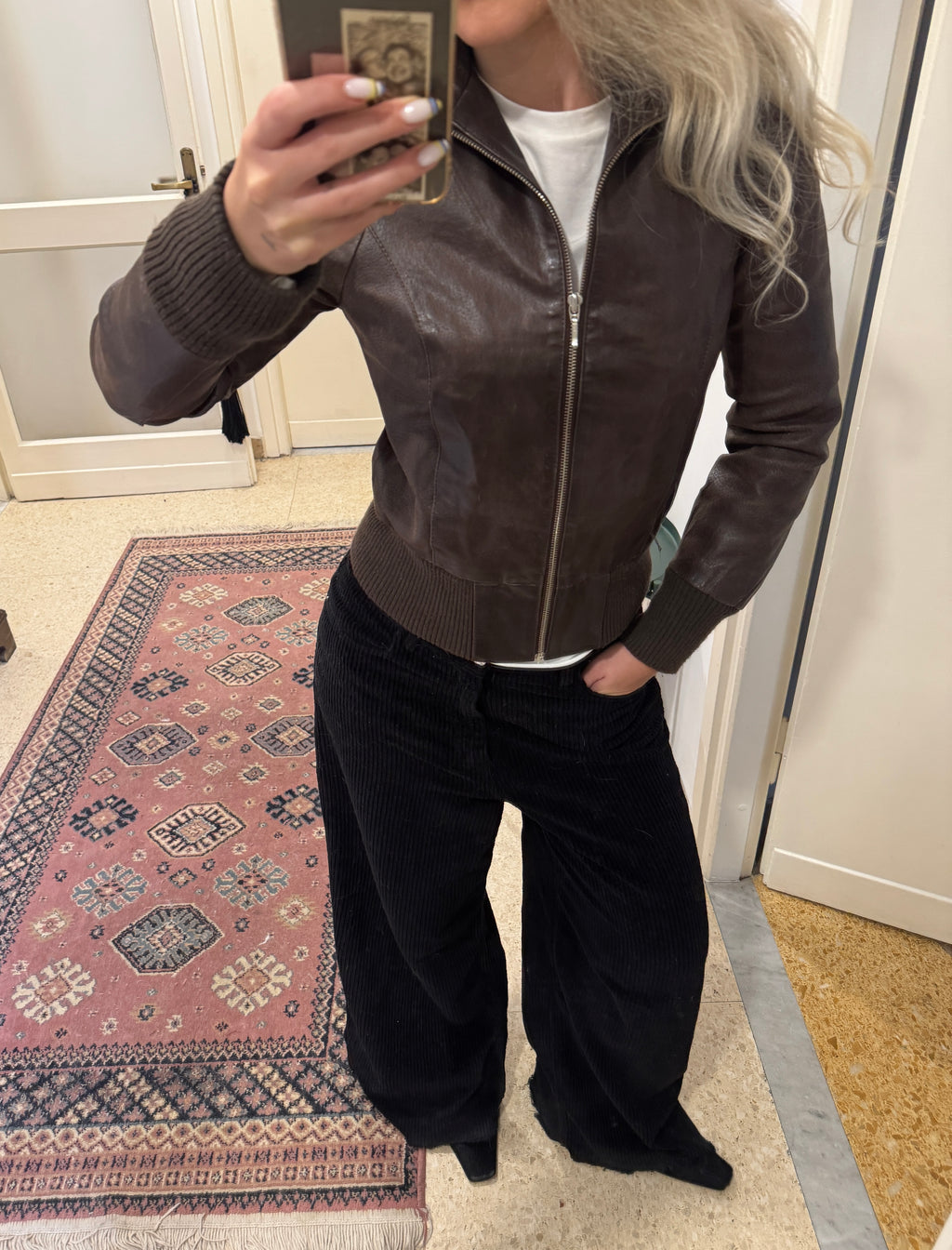Brown Leather Bomber Jacket