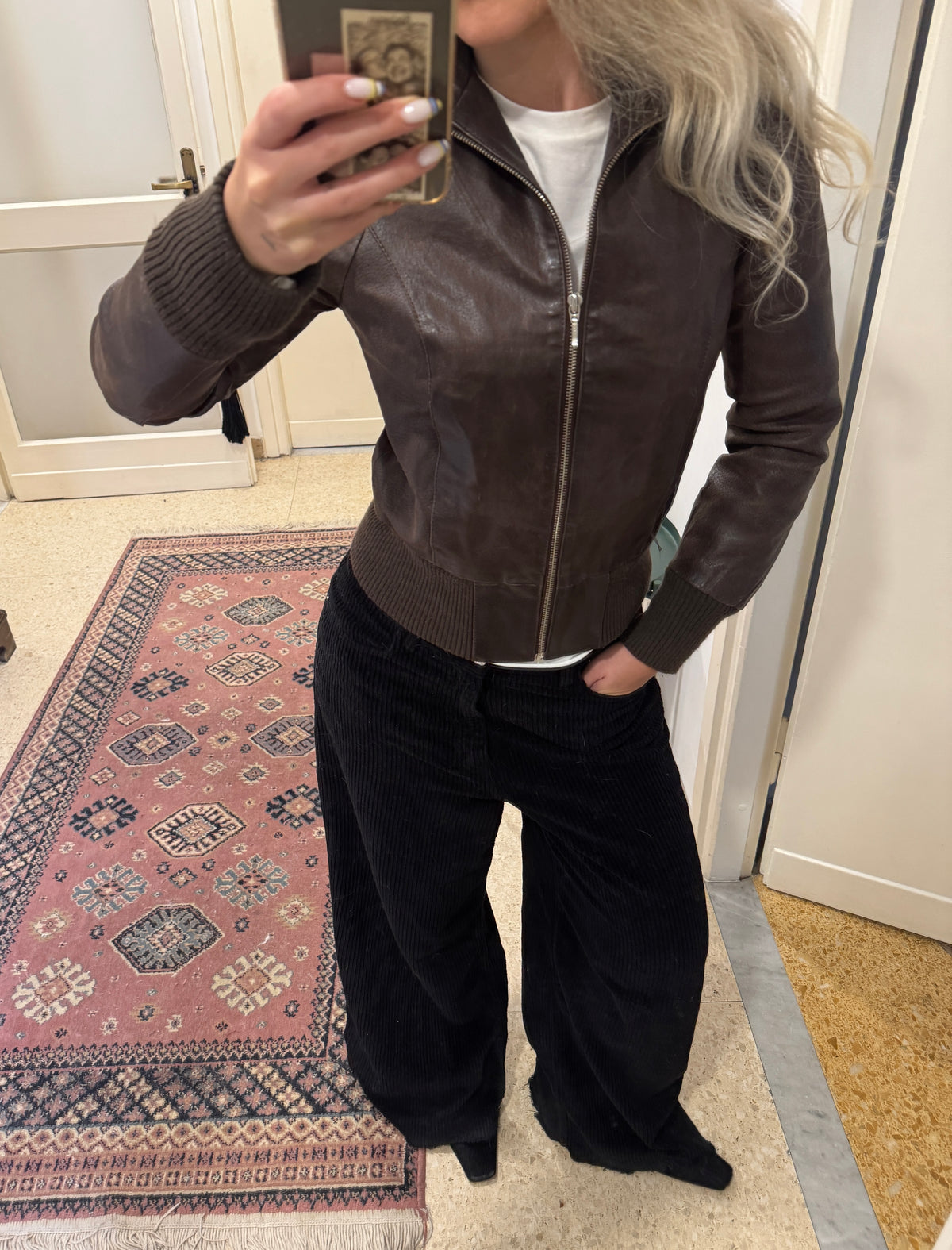 Brown Leather Bomber Jacket