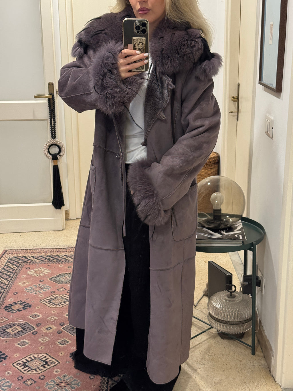 Purple Afghan Coat with Fur Details