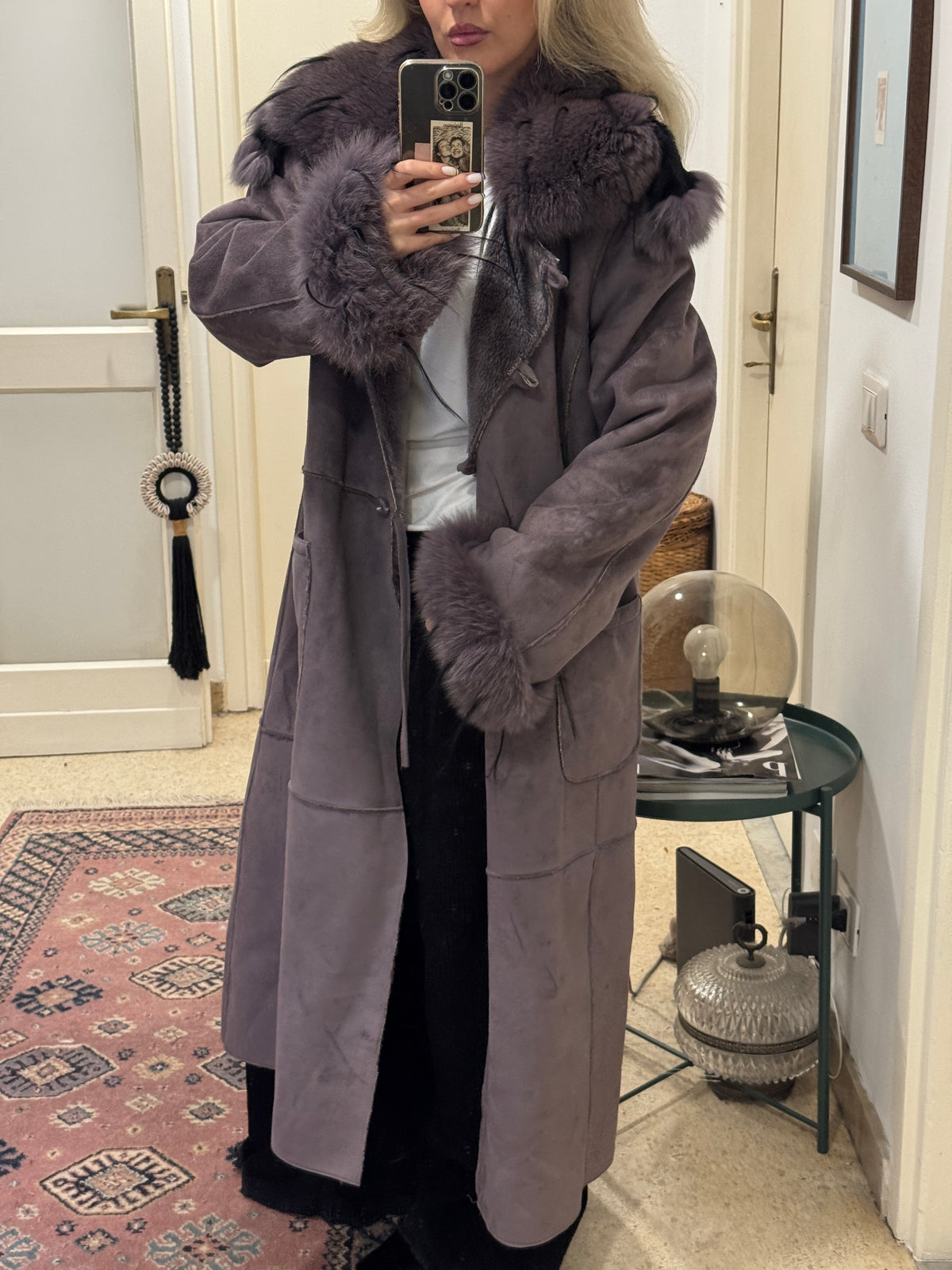 Purple Afghan Coat with Fur Details