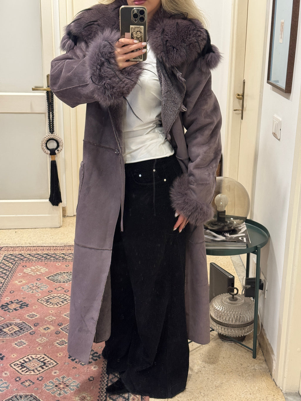 Purple Afghan Coat with Fur Details