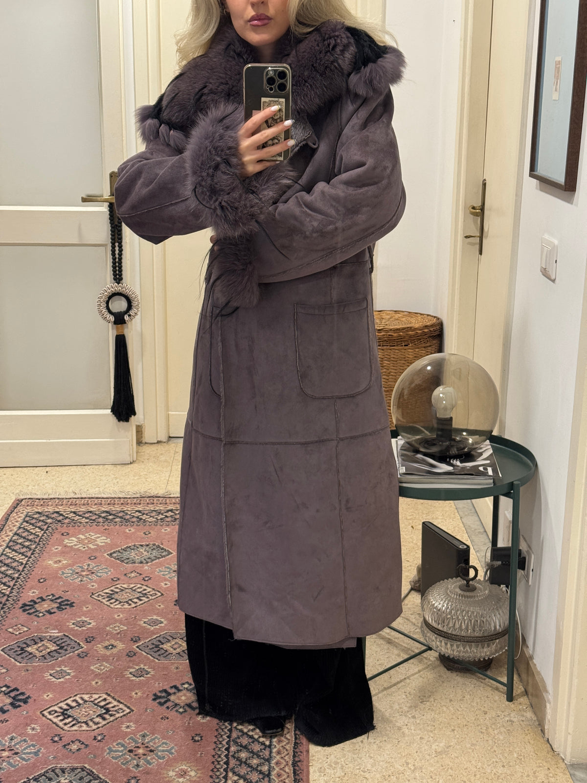 Purple Afghan Coat with Fur Details