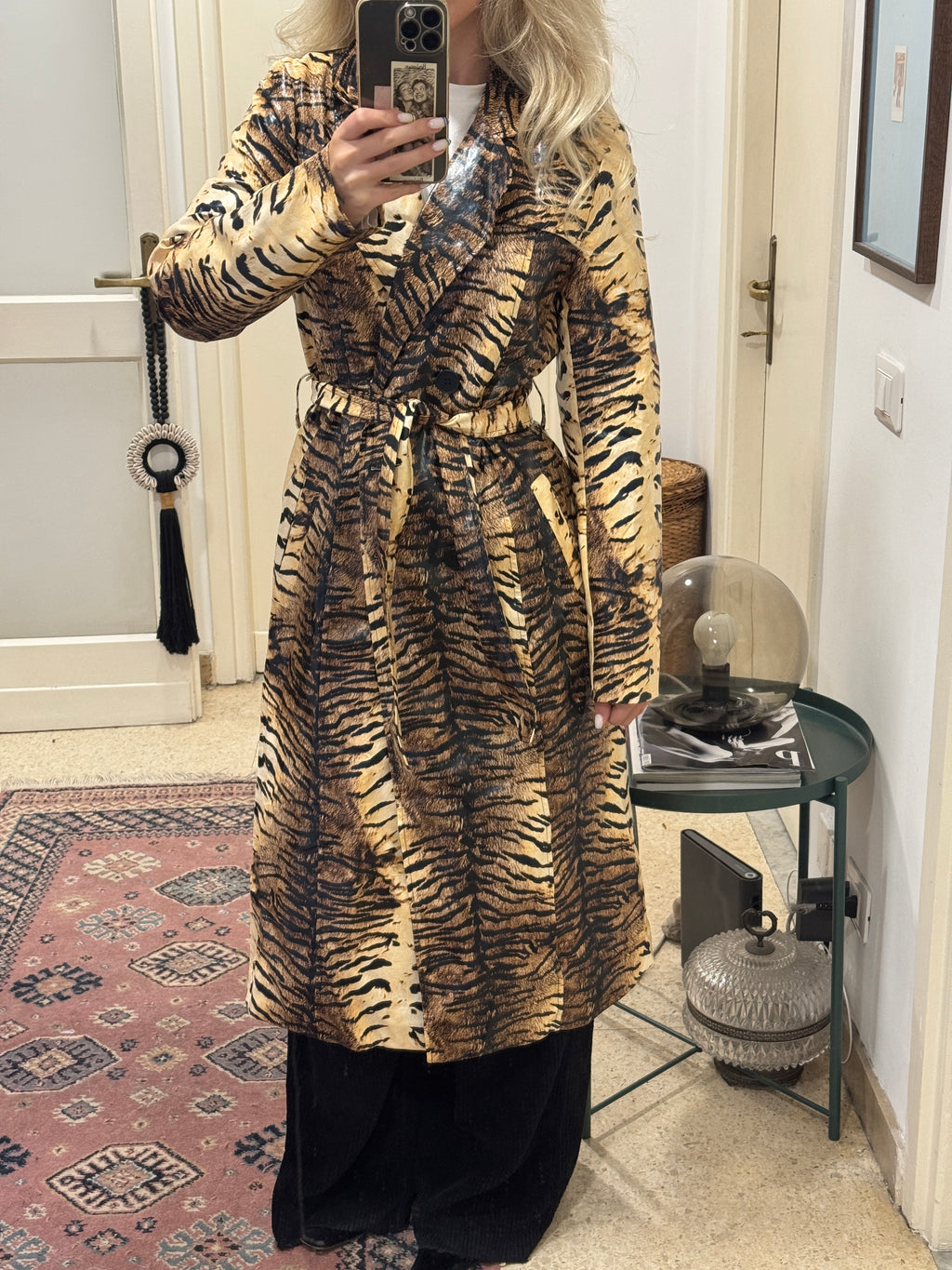 Long Tiger Print Trenchcoat